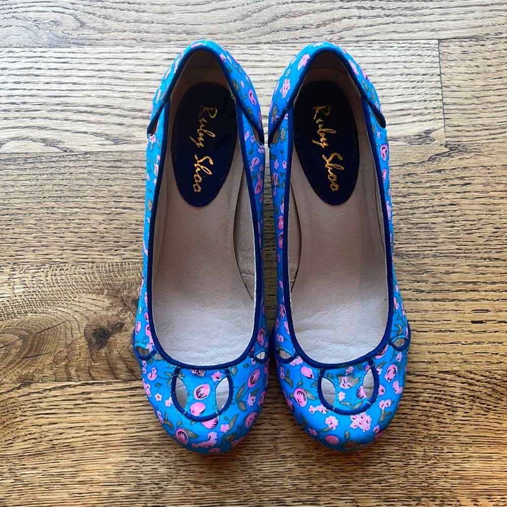 Ruby Shoo blue floral heels